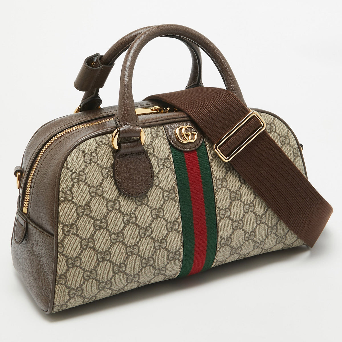 GUCCI Brown/Beige GG Canvas and Leather Medium Ophidia Satchel