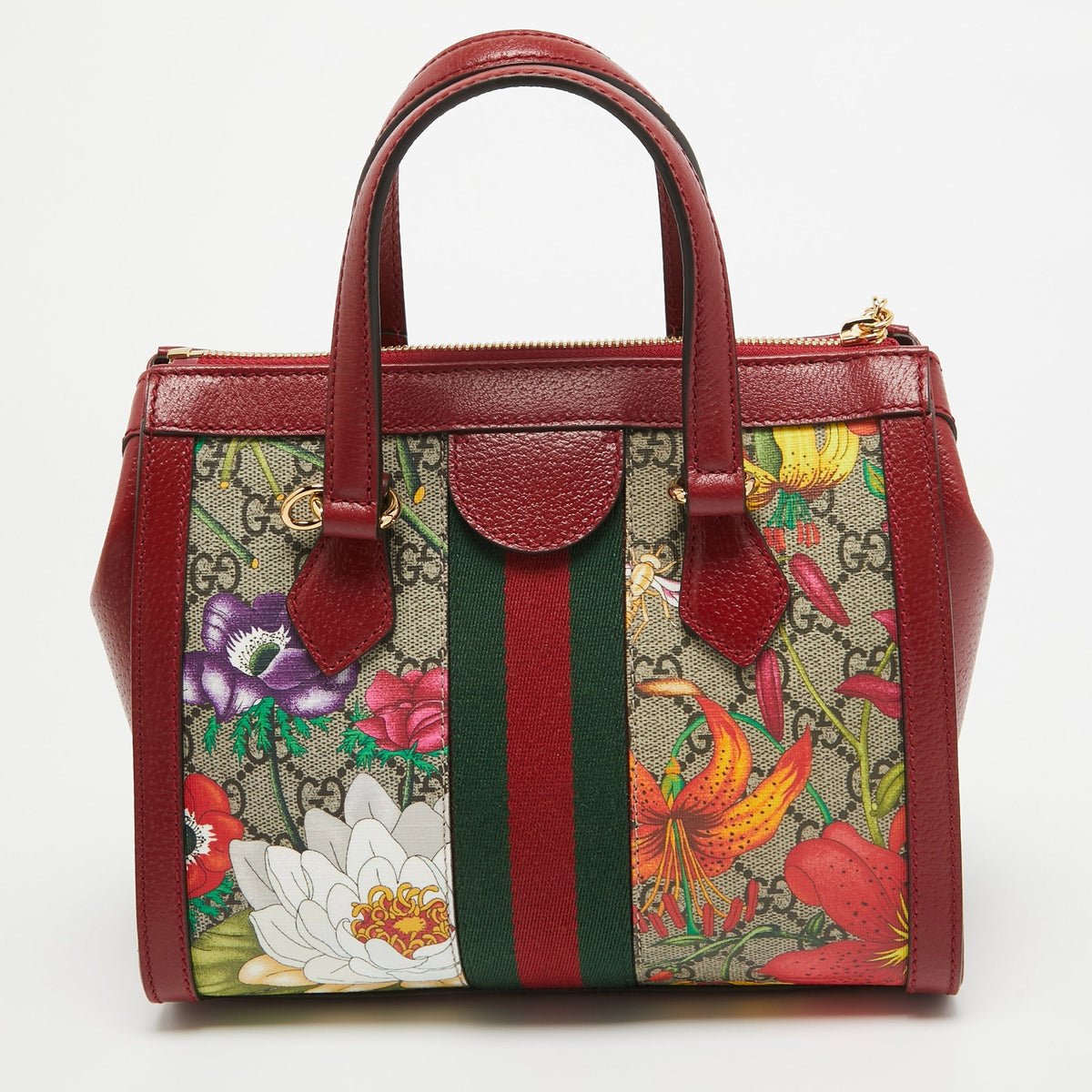 GUCCI Multicolor Floral GG Supreme Canvas Small Ophidia Tote