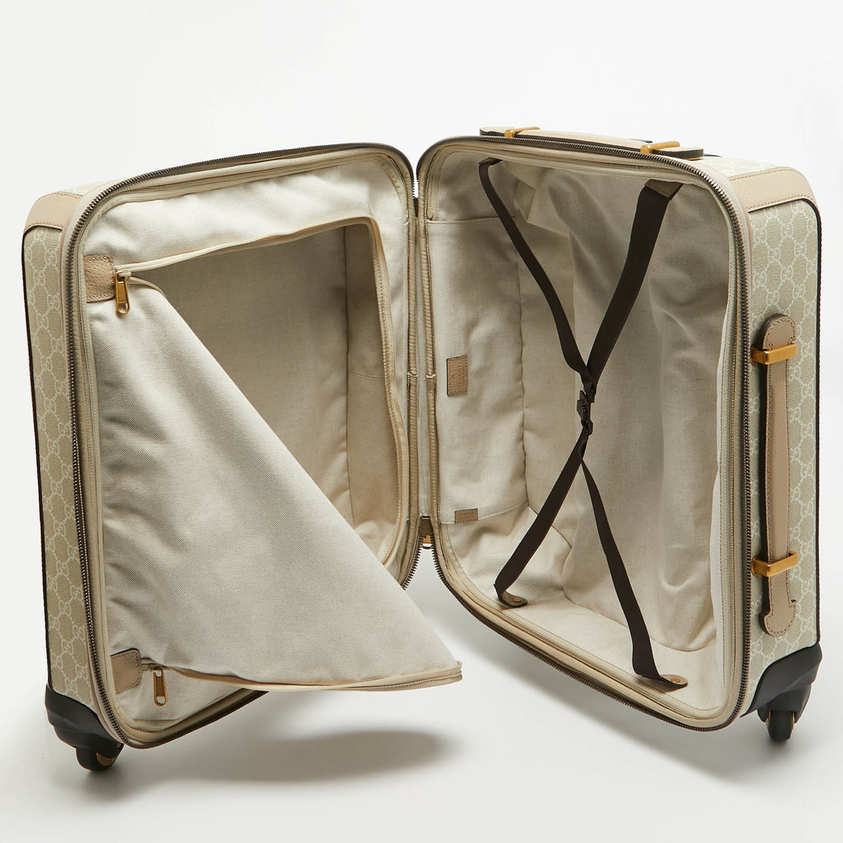 GUCCI Beige GG Supreme Canvas and Leather Small Savoy Cabin Trolley