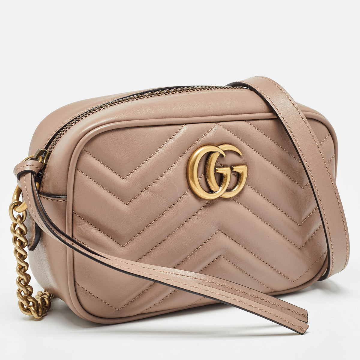 GUCCI Dusty Pink Matelasse Leather Mini GG Marmont Chain Shoulder Bag