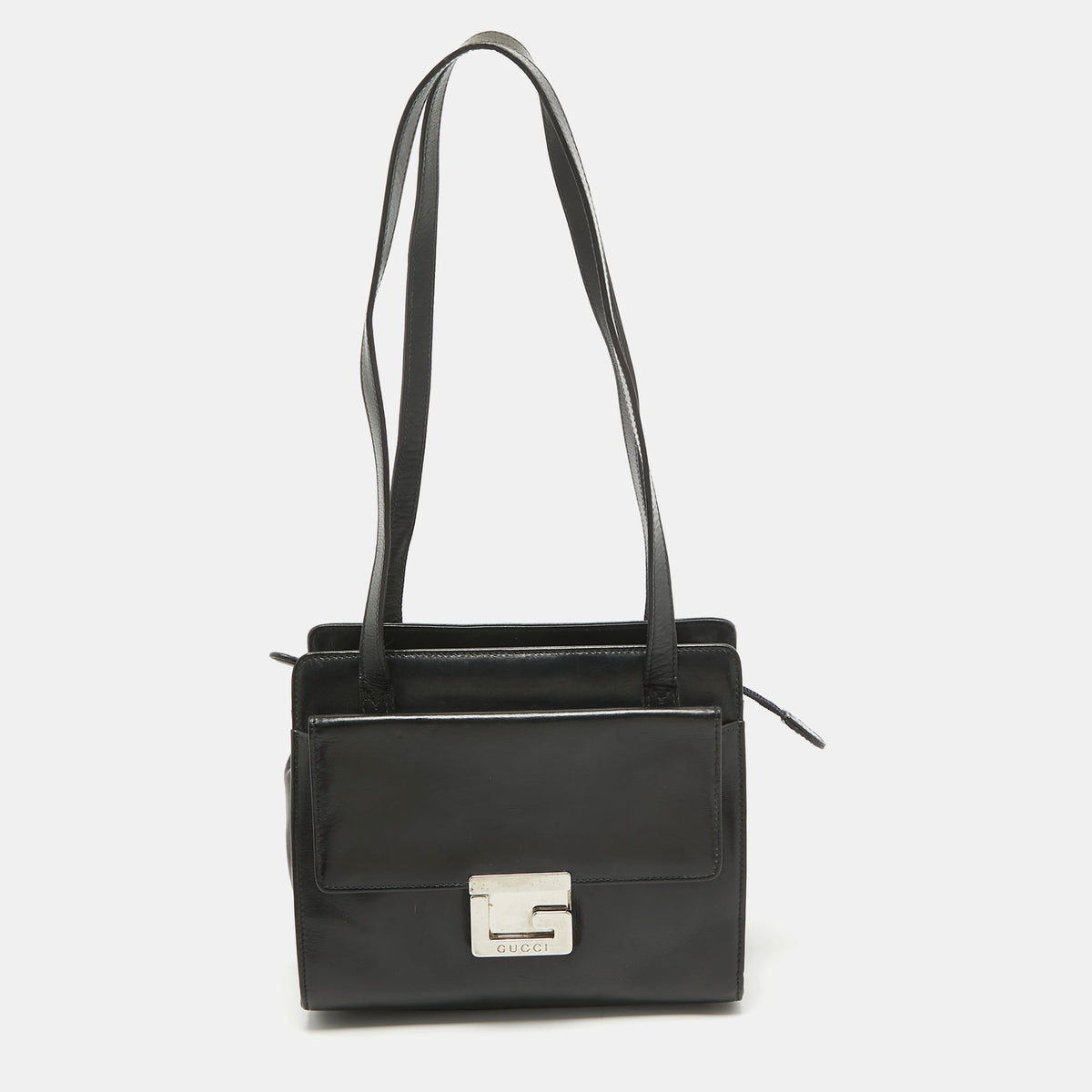 GUCCI Black Glossy Leather GG Square Box Tote