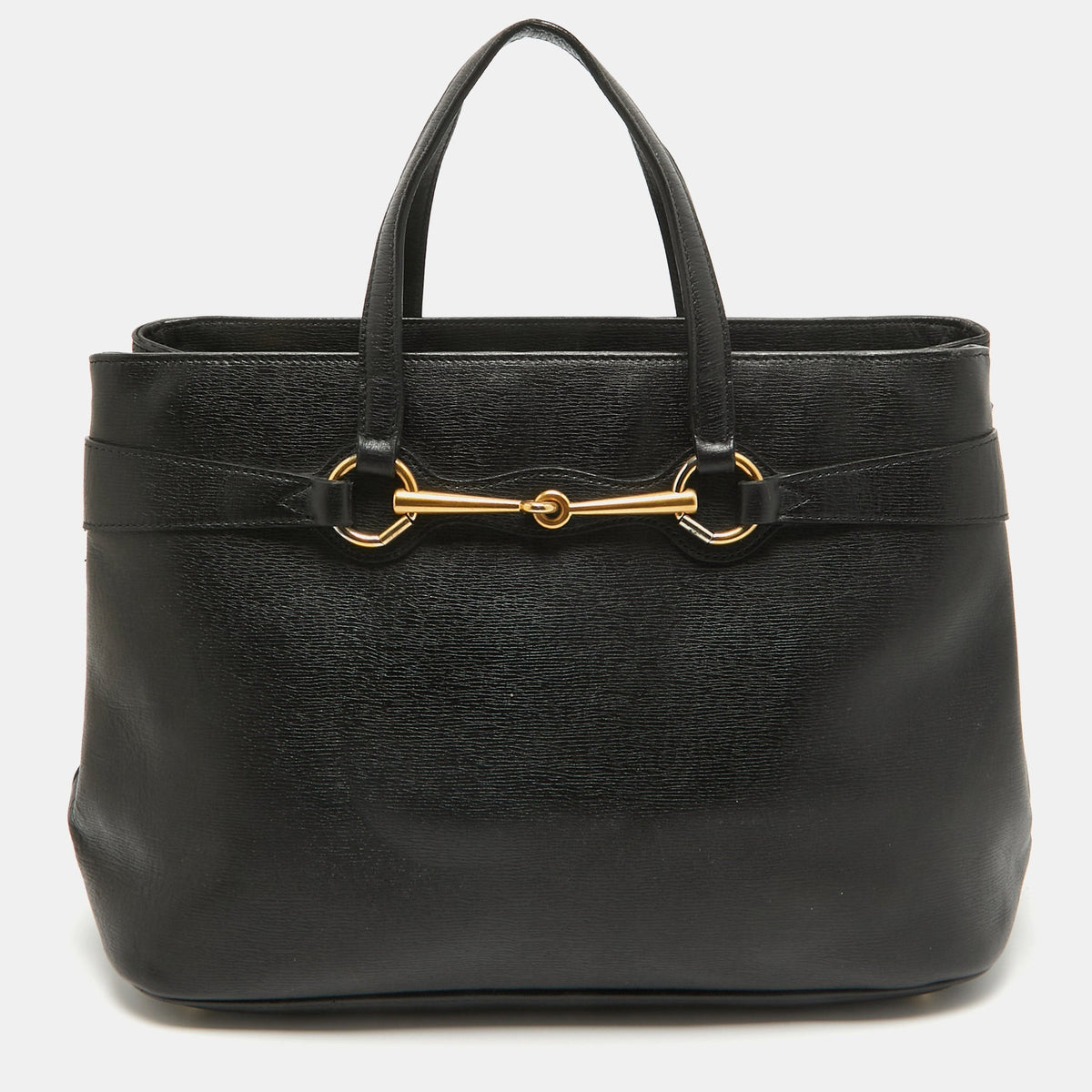 GUCCI Black Leather Horsebit Tote