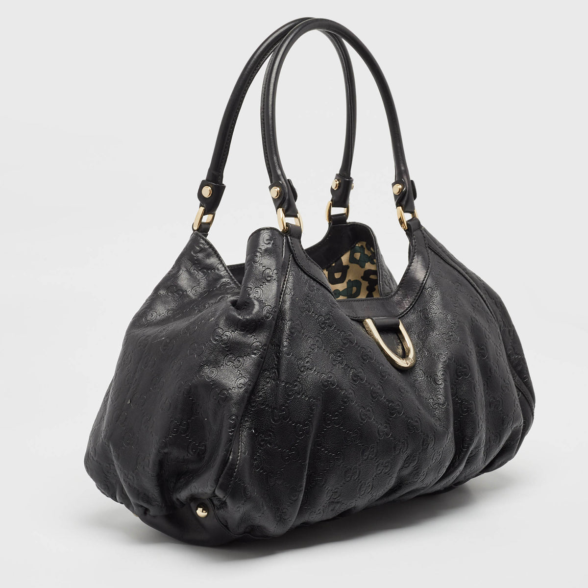GUCCI Black ssima Leather Large Abbey D Ring Shoulder Bag