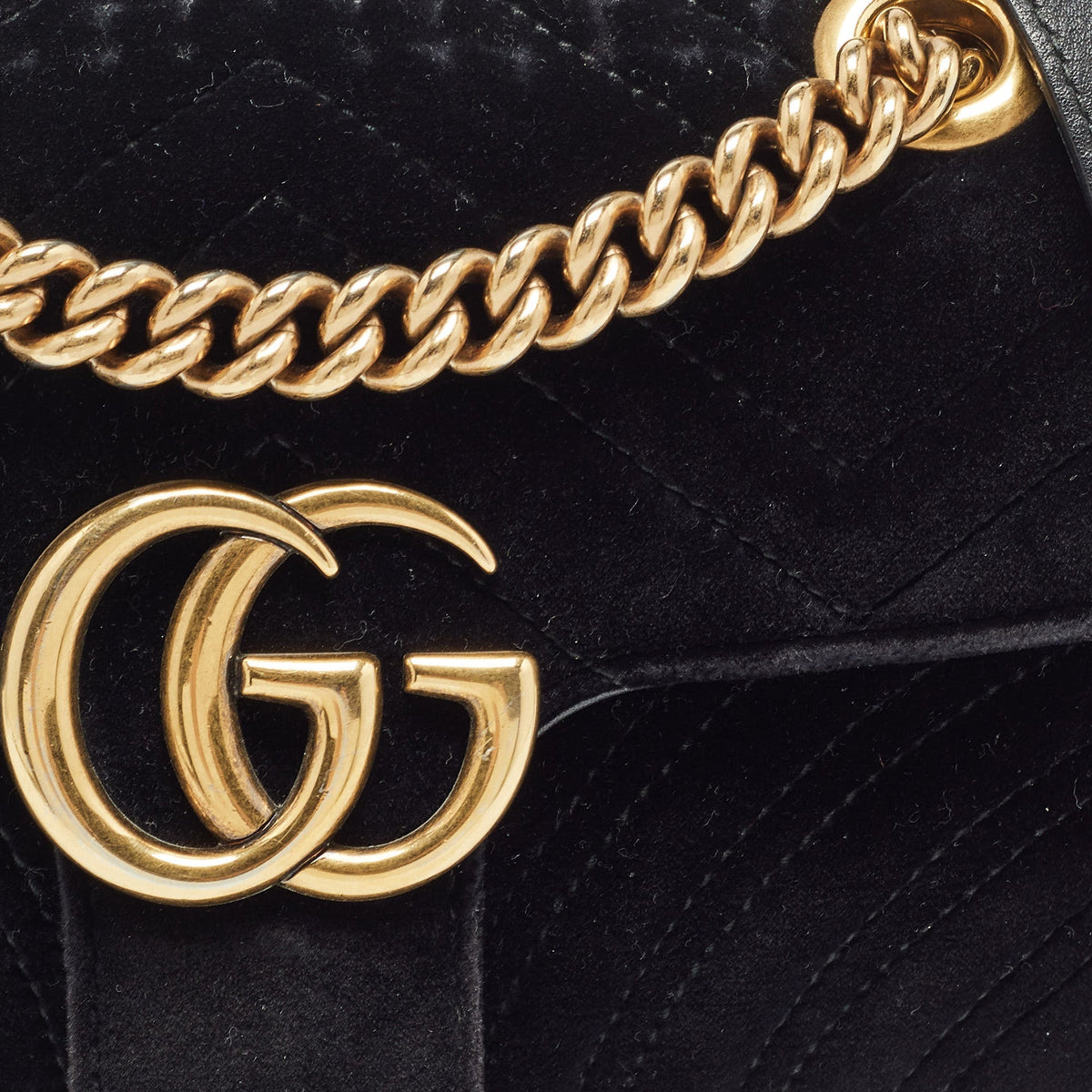 GUCCI Black Matelasse Velvet Mini GG Marmont Shoulder Bag