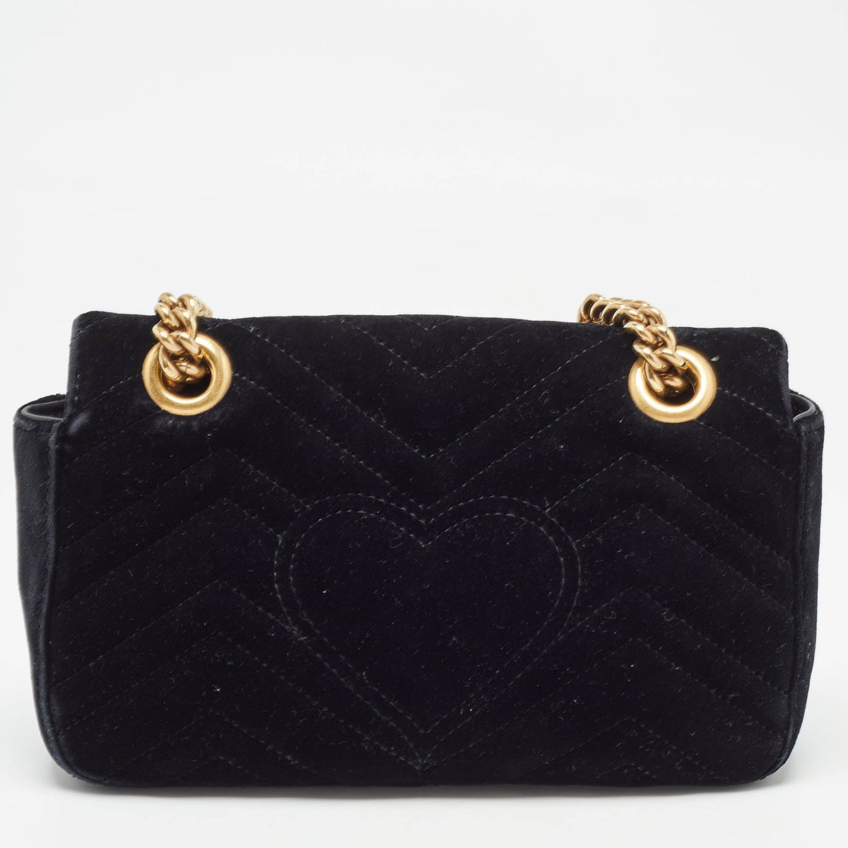 GUCCI Black Matelasse Velvet Mini GG Marmont Shoulder Bag
