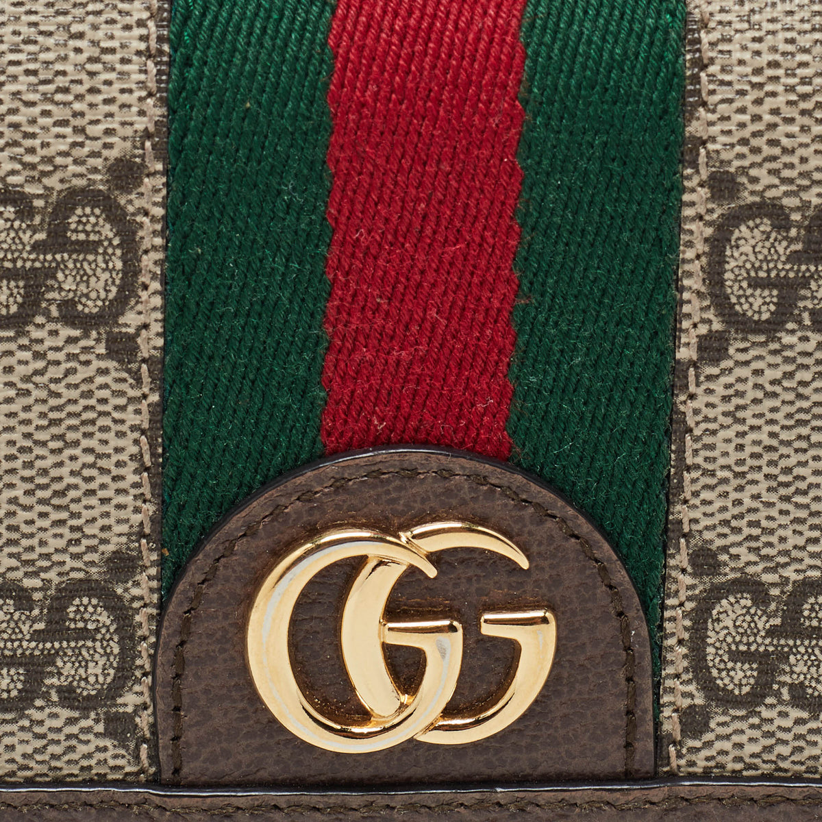 GUCCI Brown GG Supreme Canvas and Leather Web Ophidia Card Case