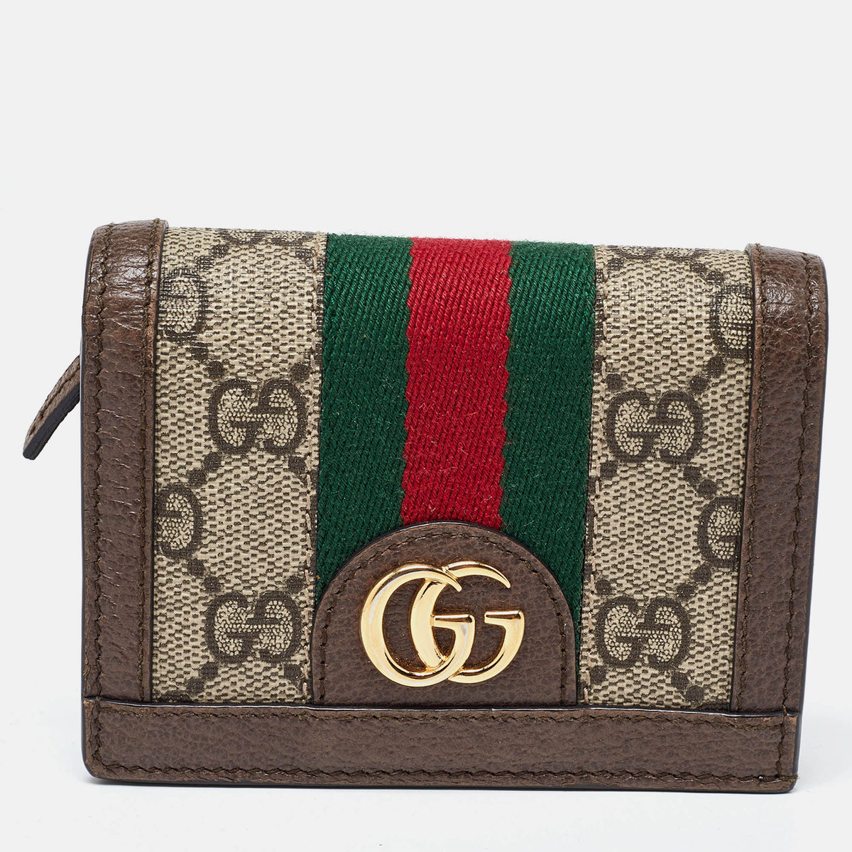 GUCCI Brown GG Supreme Canvas and Leather Web Ophidia Card Case