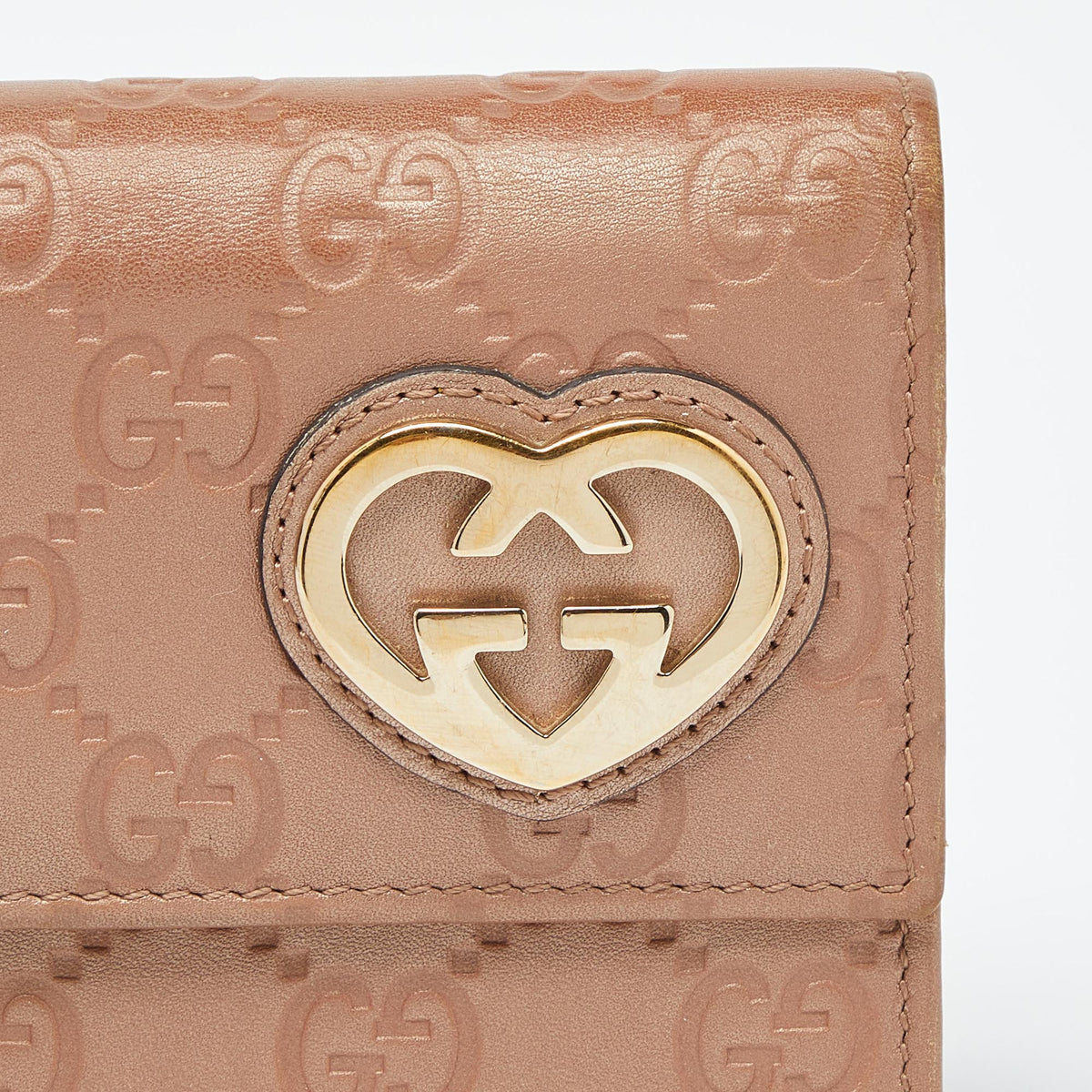 GUCCI Metallic Peach ssima Leather Flap Continental Wallet