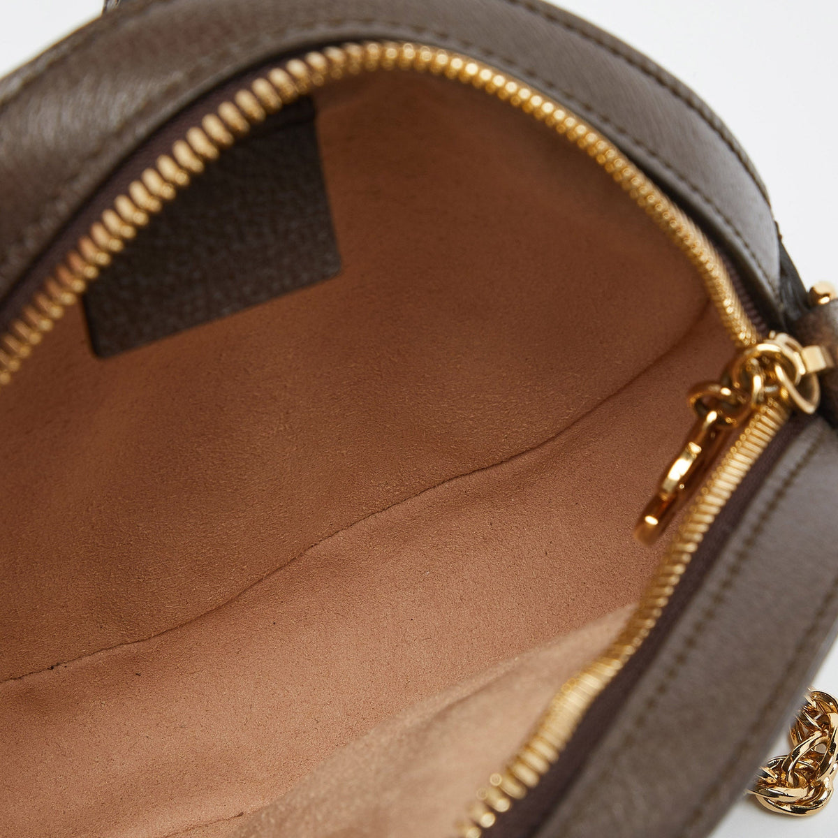 GUCCI Brown GG Supreme Canvas and Leather Mini Ophidia Round Bag