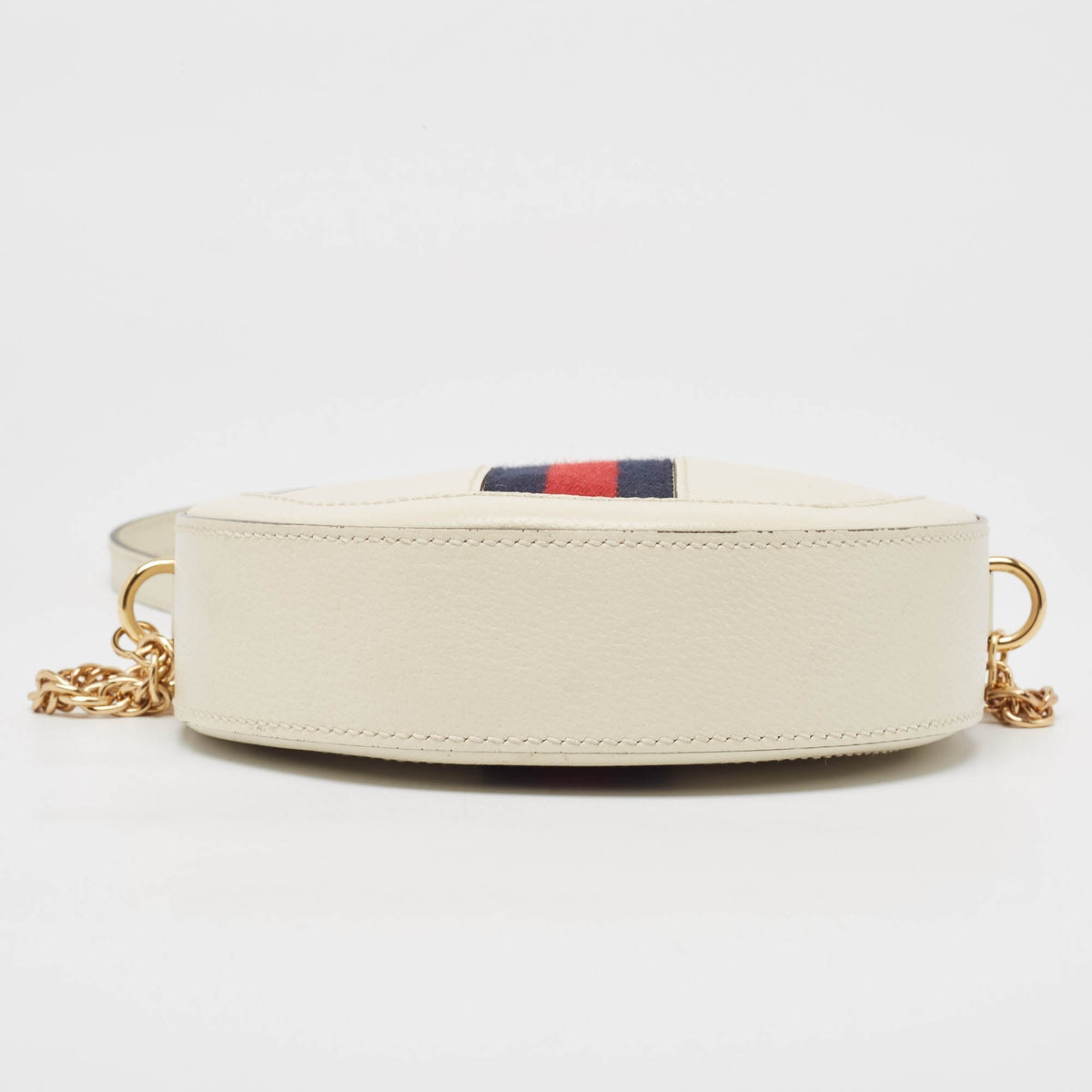 GUCCI White Leather Ophidia Round Crossbody Bag