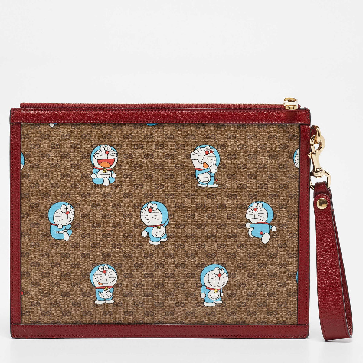 GUCCI x Doraemon Red/Beige Mini GG Supreme and Doraemon Canvas Pouch