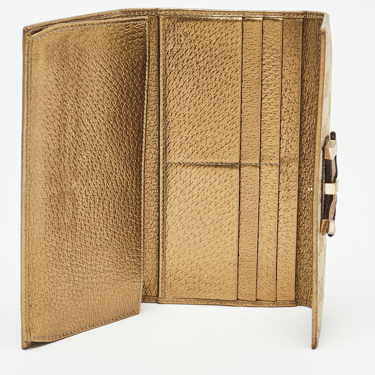 GUCCI Gold/Beige GG Canvas and Leather Princy Continental Wallet