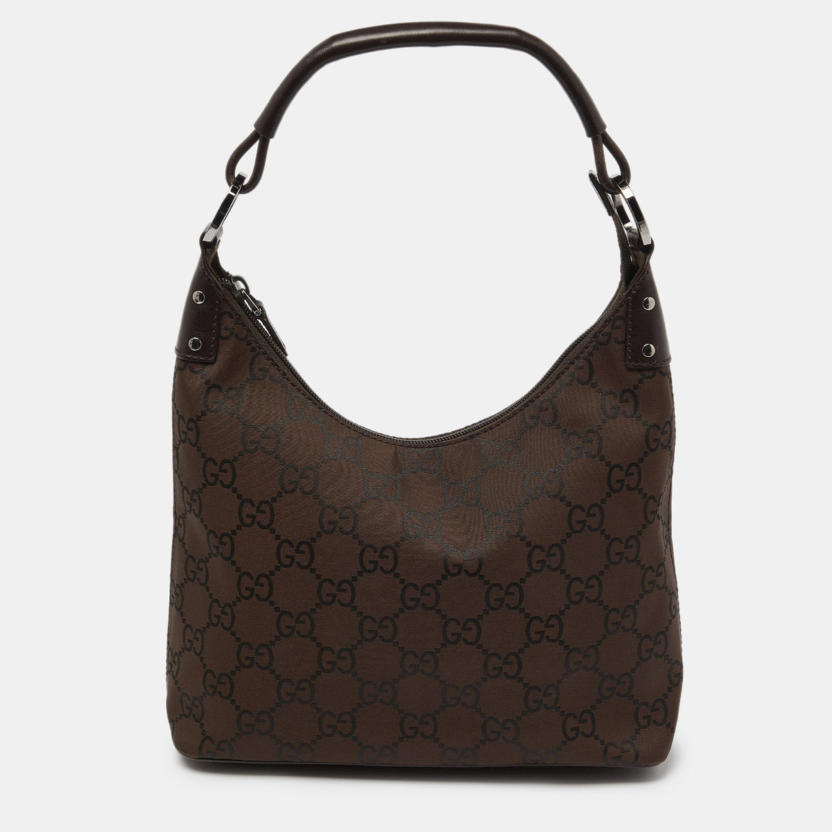 GUCCI Brown GG Nylon Small Hobo