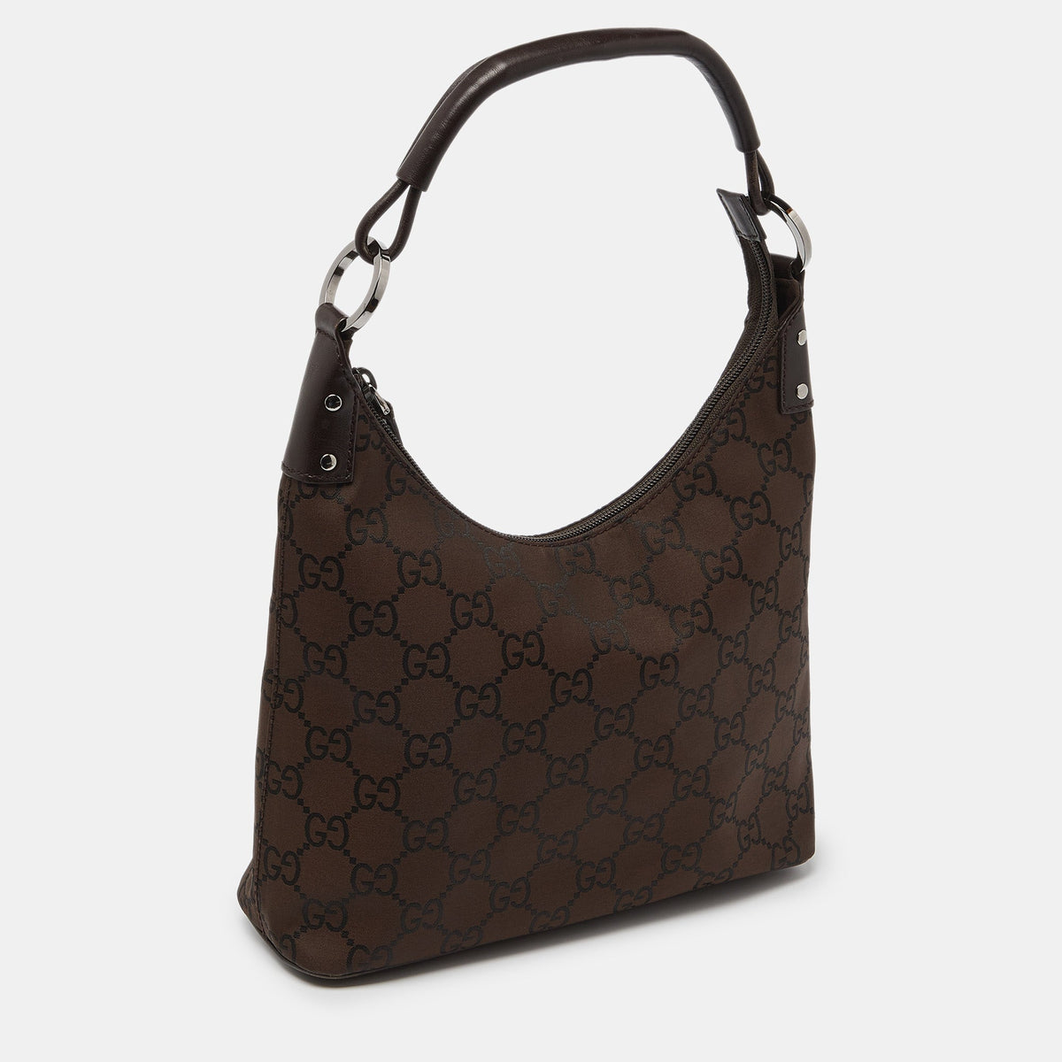 GUCCI Brown GG Nylon Small Hobo