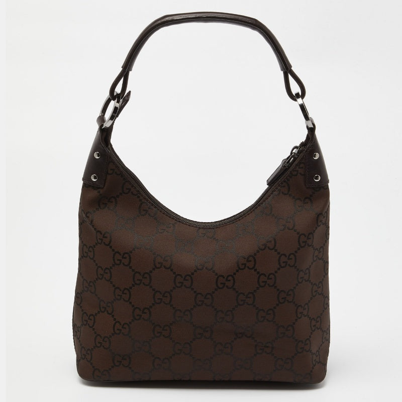 GUCCI Brown GG Nylon Small Hobo