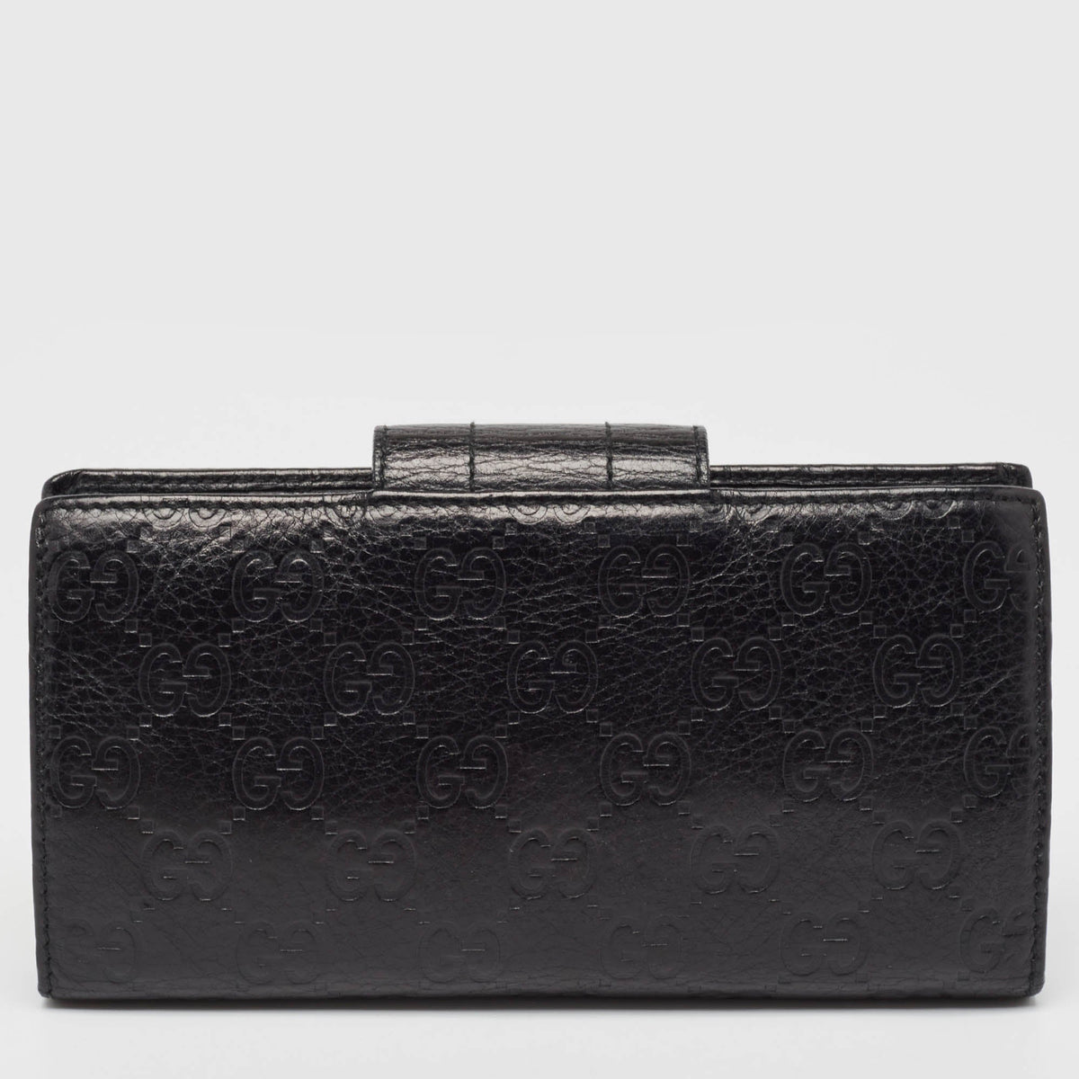 GUCCI Black ssima Leather Continental Wallet