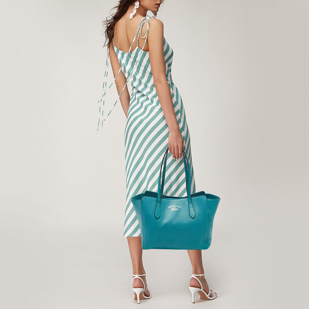 GUCCI Green Pebbled Leather Small Swing Tote