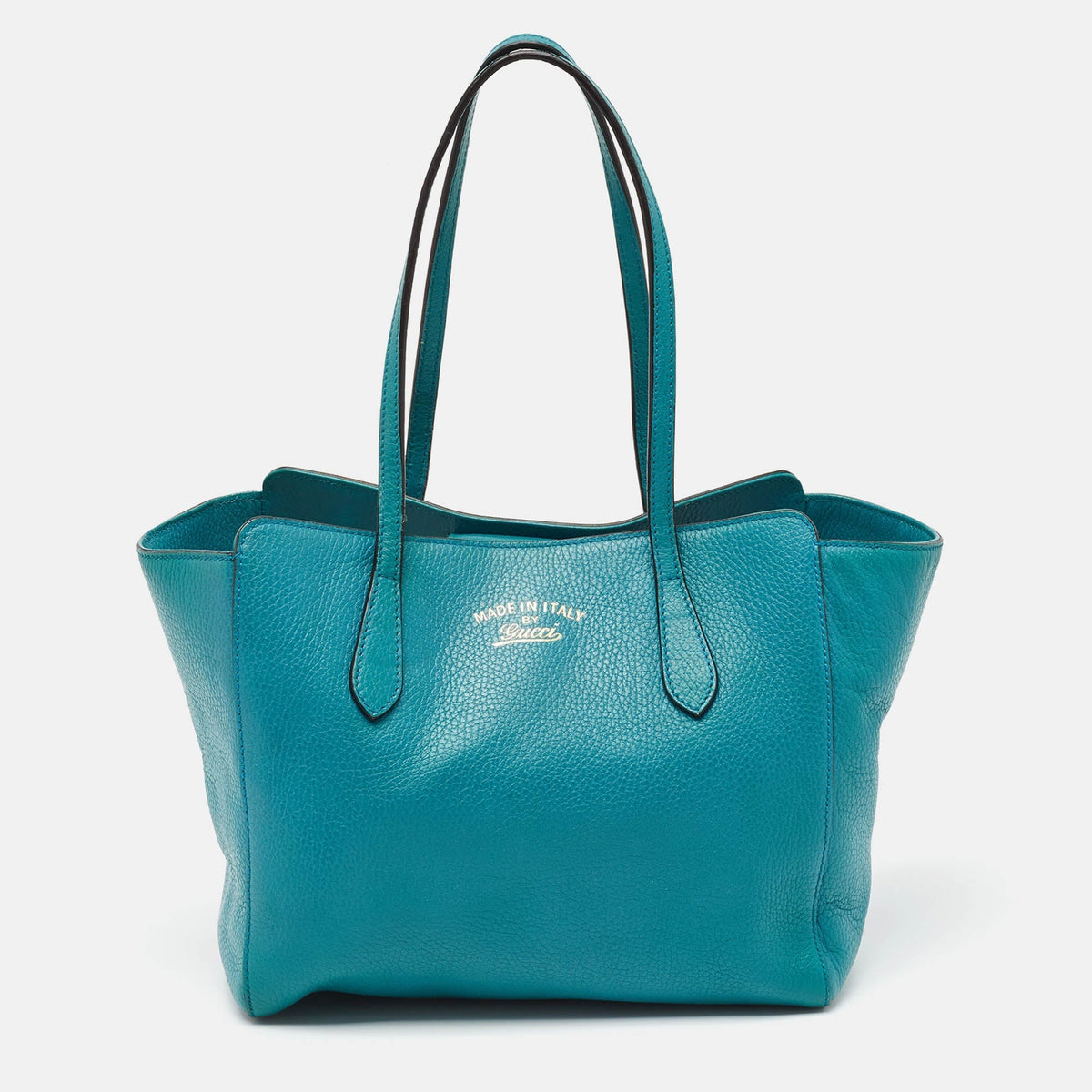 GUCCI Green Pebbled Leather Small Swing Tote