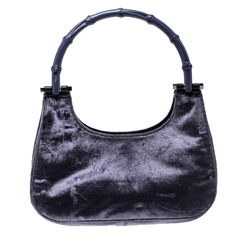 Gucci Purple Velvet Bamboo Top Handle Bag