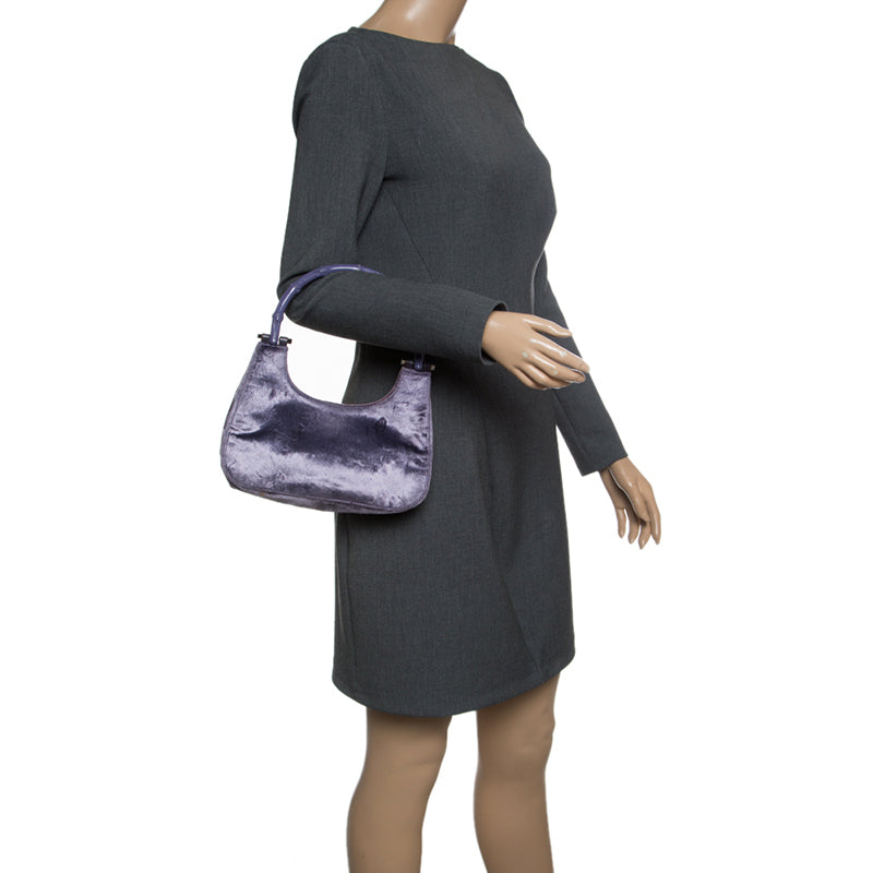 Gucci Purple Velvet Bamboo Top Handle Bag