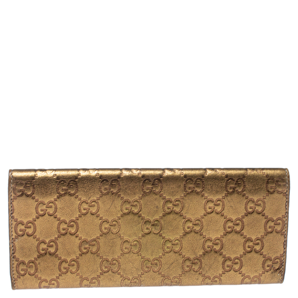 Gucci Gold Guccissima Leather Buckle Continental Wallet