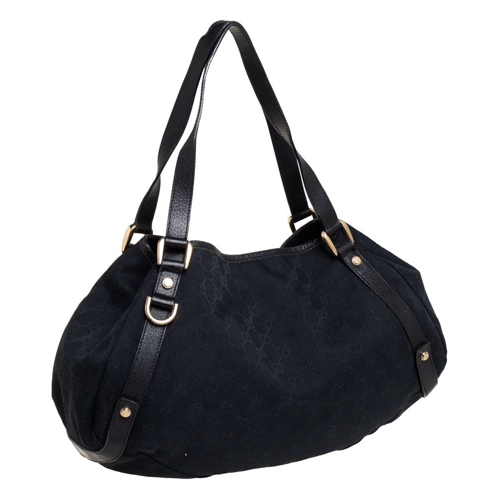 Gucci Black GG Canvas and Leather Abbey Hobo