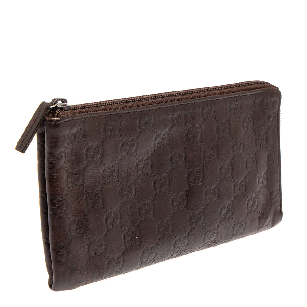 Gucci Dark Brown Guccissima Leather Zip Pouch