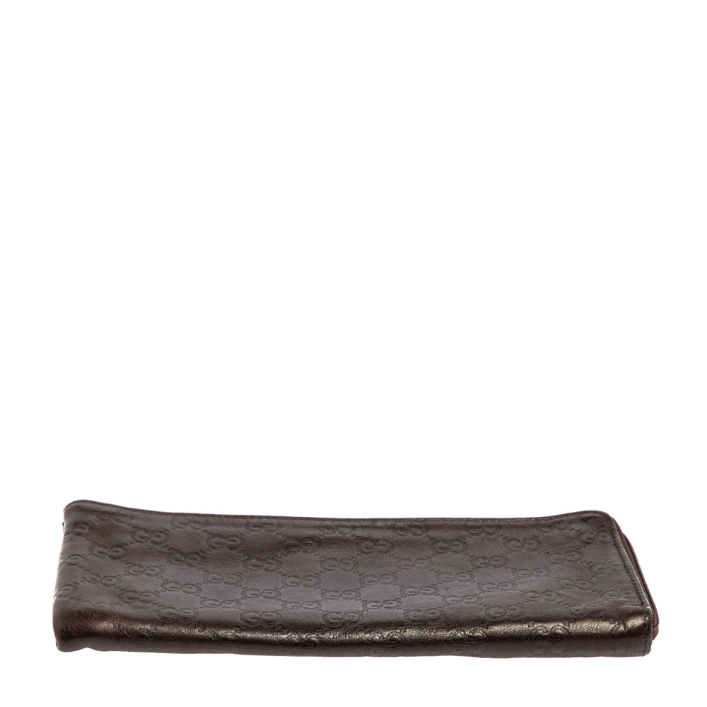 Gucci Dark Brown Guccissima Leather Zip Pouch