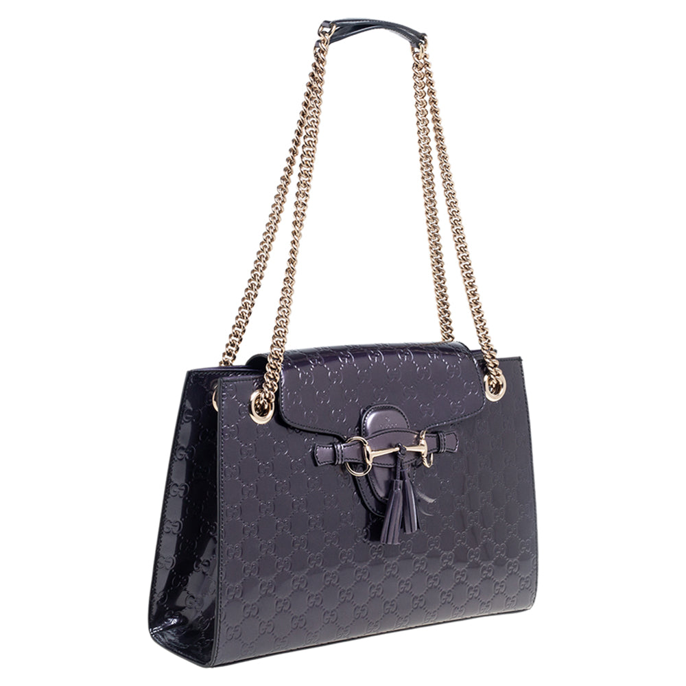 Gucci Purple Guccissima Patent Leather Large Emily Chain Shoulder Bag