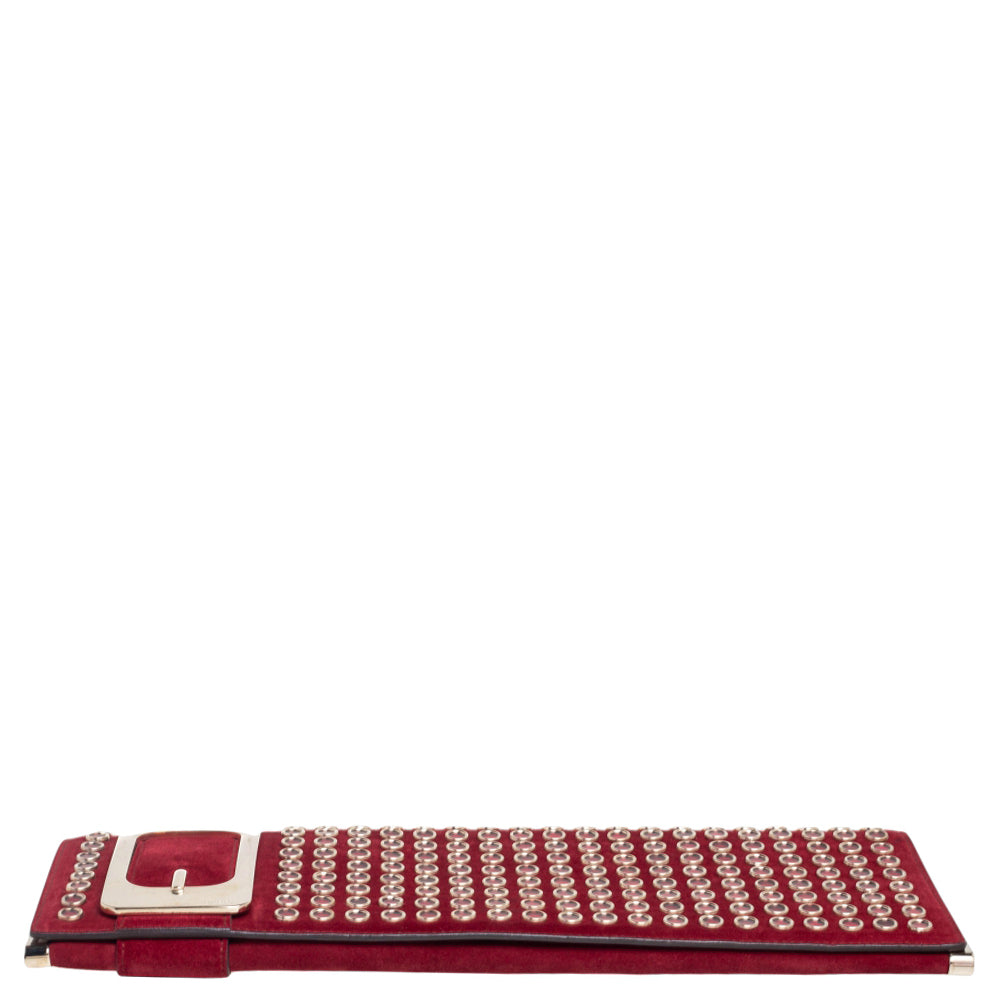 Gucci Red Suede Grommet Buckle Flap Clutch