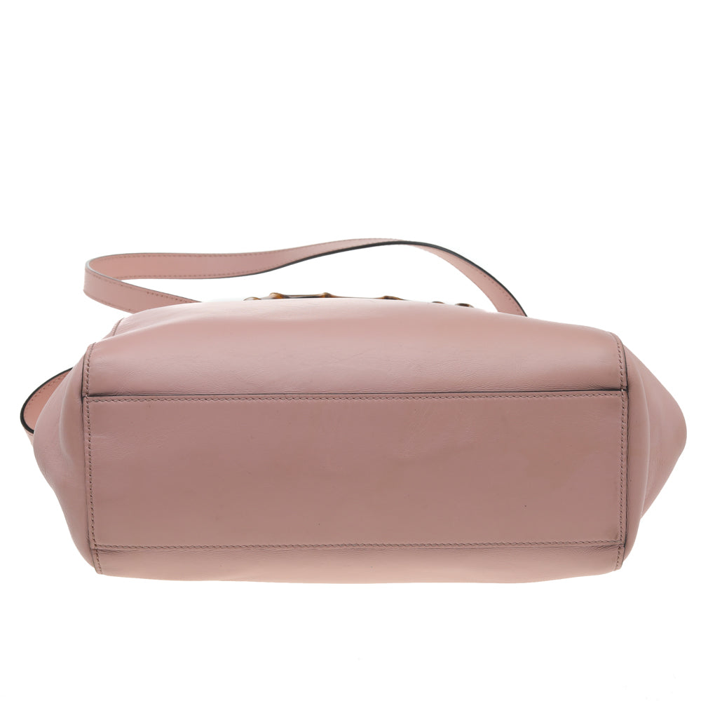 Gucci Light Pink Leather Small Nymphaea Bamboo Tote