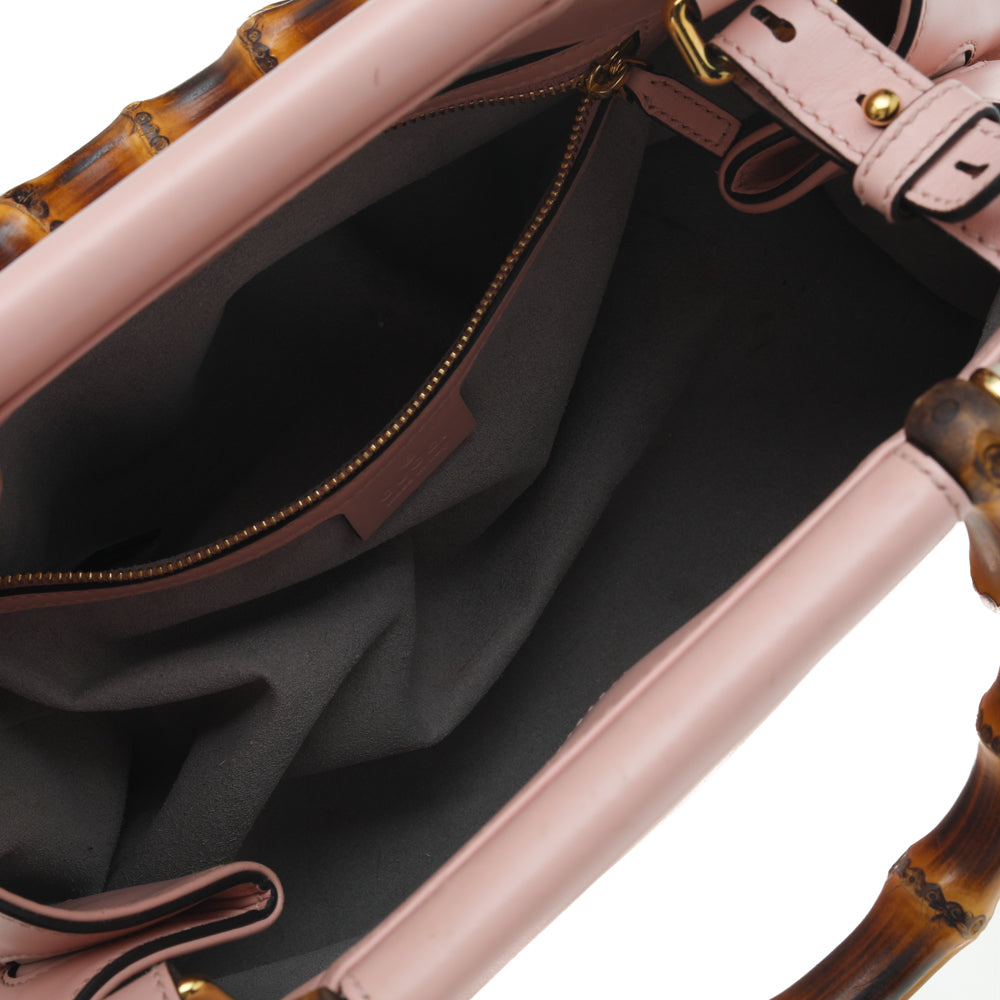 Gucci Light Pink Leather Small Nymphaea Bamboo Tote
