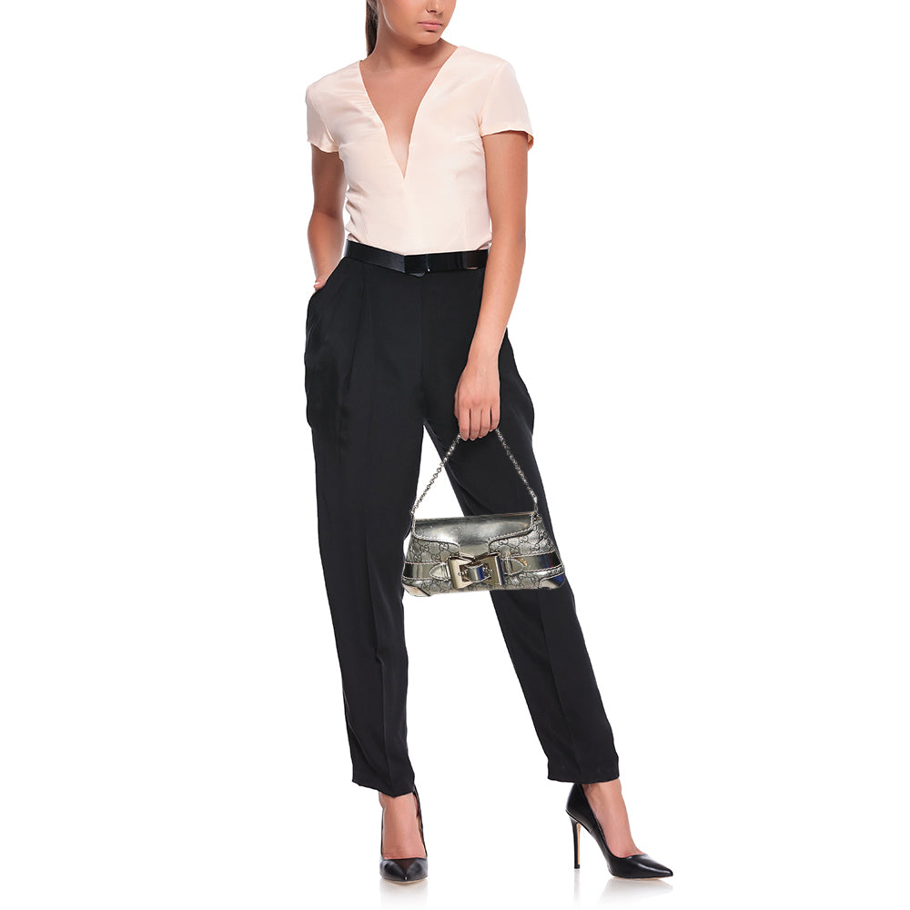 Gucci Metallic Gold Guccissima Leather Queen Bow Chain Clutch