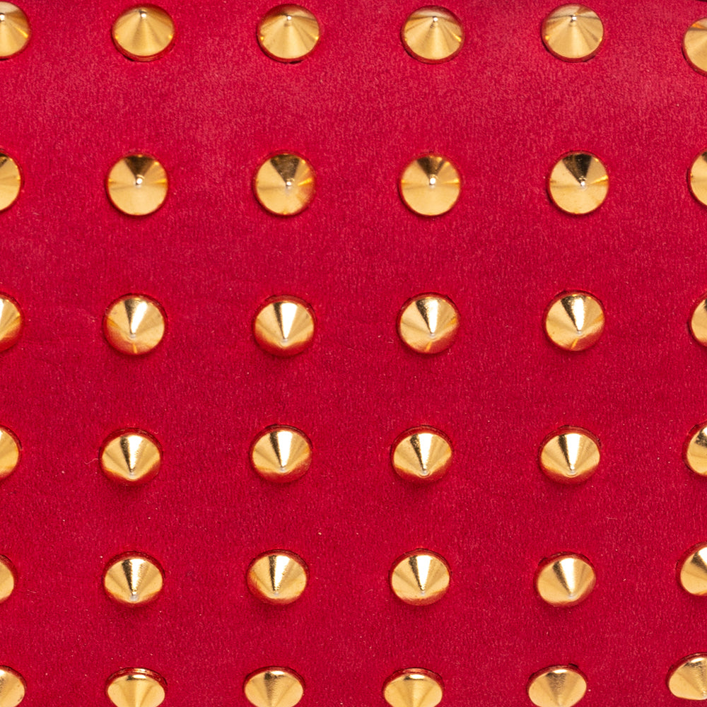 Gucci Red Alcantara Studded Broadway Chain Clutch