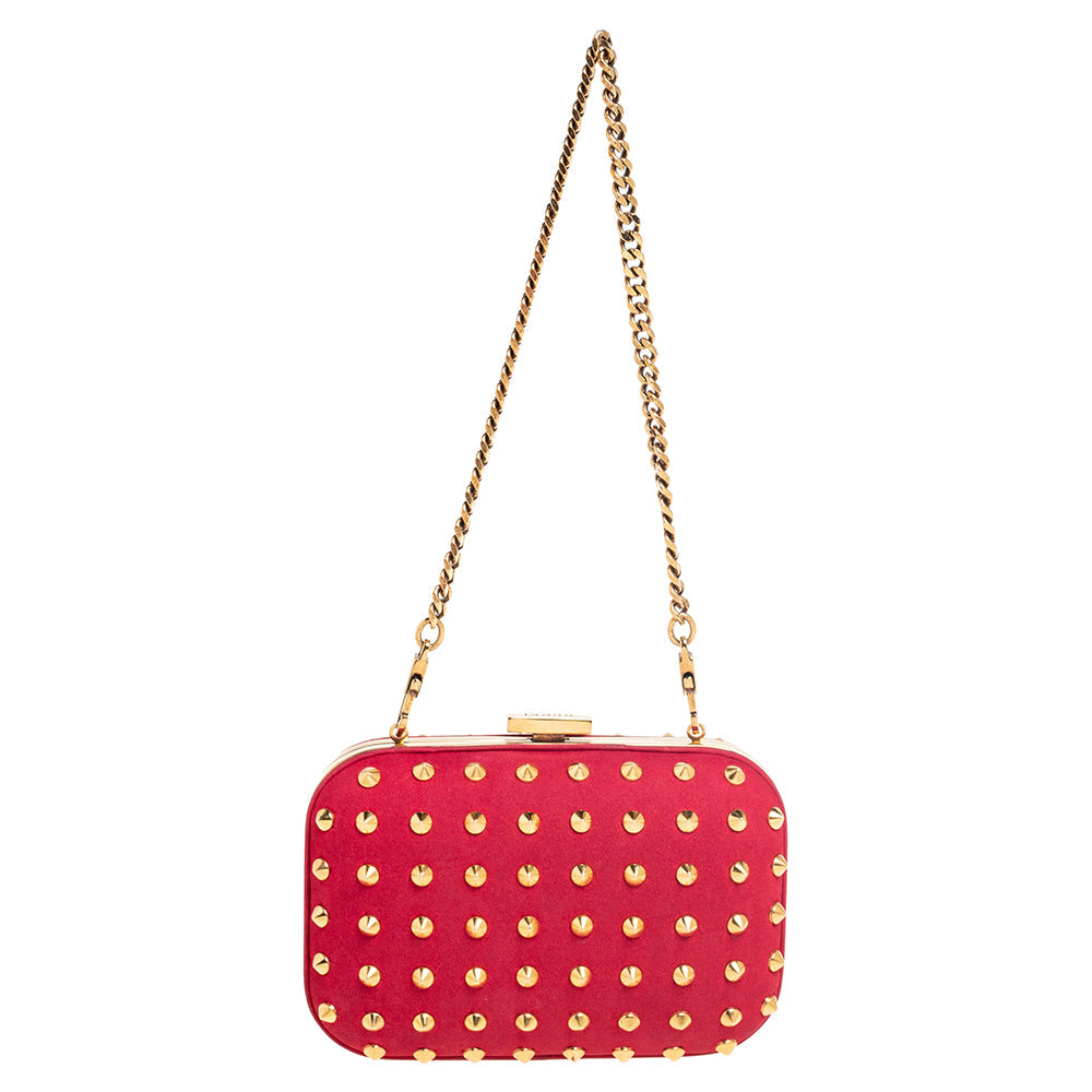Gucci Red Alcantara Studded Broadway Chain Clutch