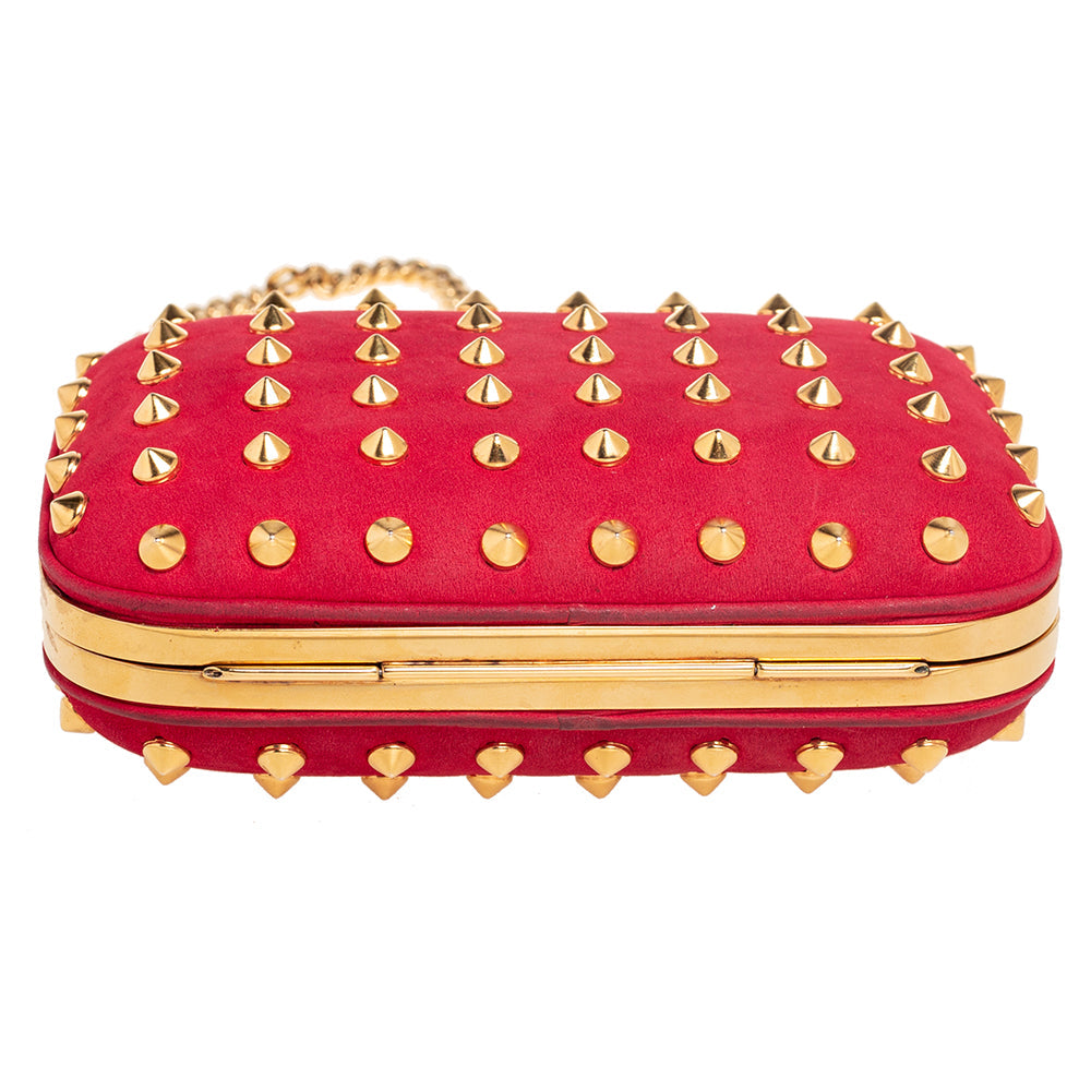 Gucci Red Alcantara Studded Broadway Chain Clutch