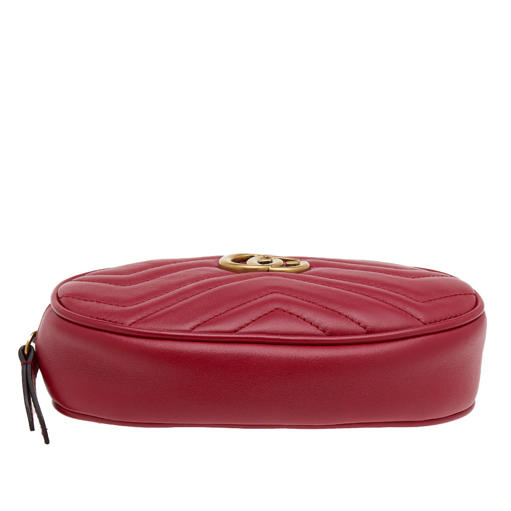 Gucci Red Matelasse Leather GG Marmont Belt Bag