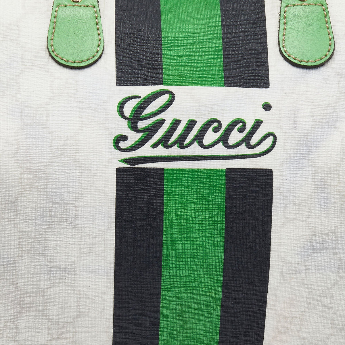 Gucci White/Green GG Supreme Canvas And Leather Medium Web Stripe Joy Boston Bag