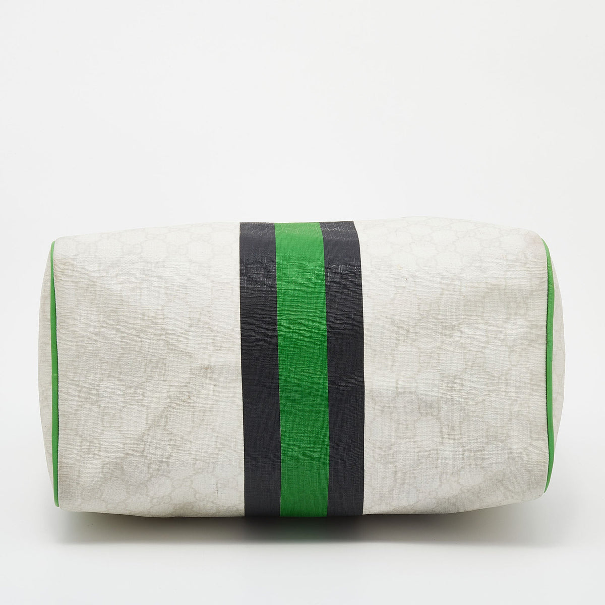 Gucci White/Green GG Supreme Canvas And Leather Medium Web Stripe Joy Boston Bag
