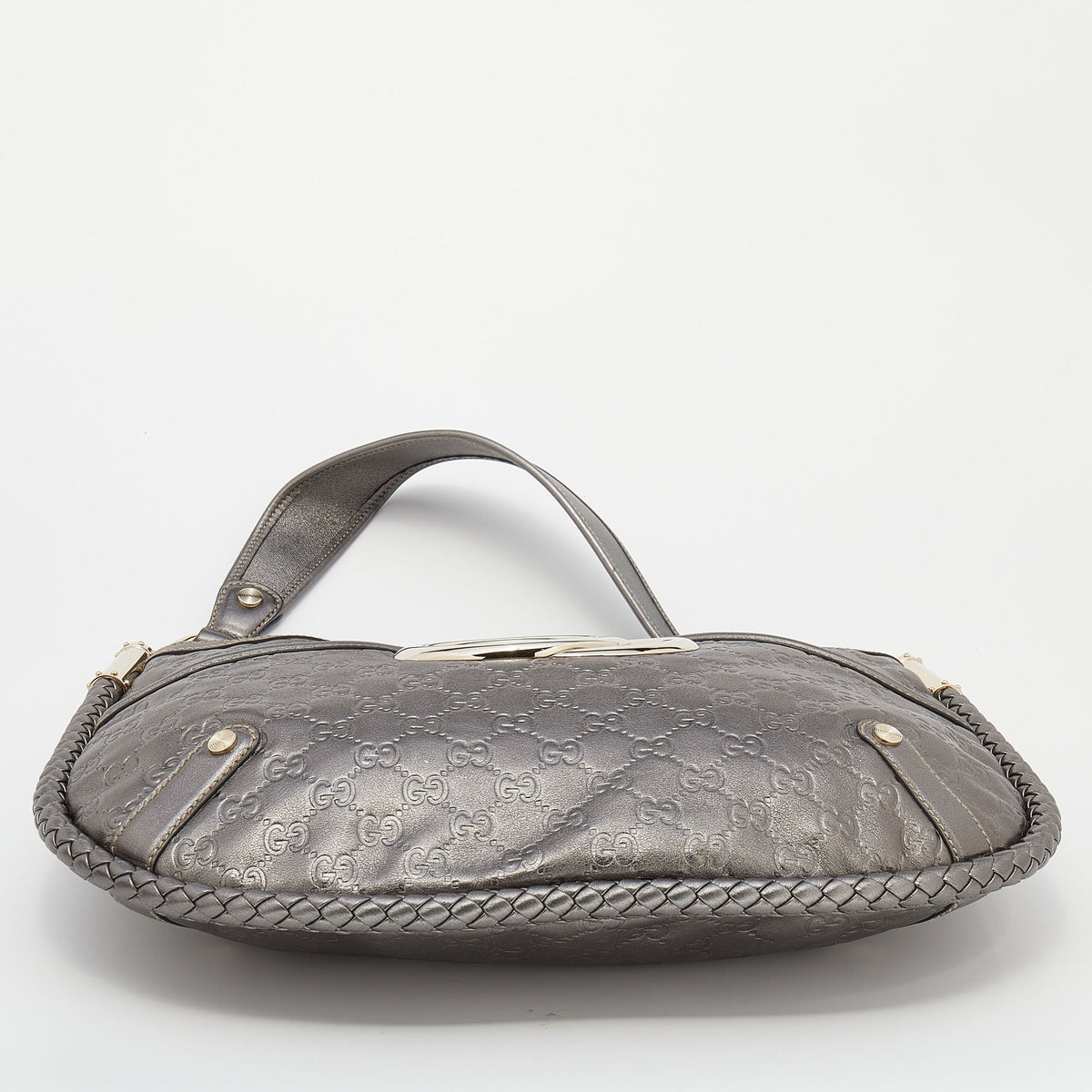 Gucci Metallic Grey Guccissima Leather Medium Britt Shoulder Bag