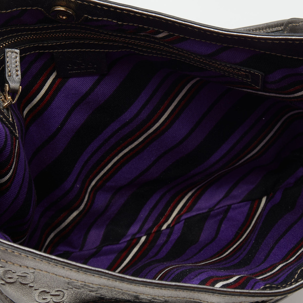 Gucci Metallic Grey Guccissima Leather Medium Britt Shoulder Bag