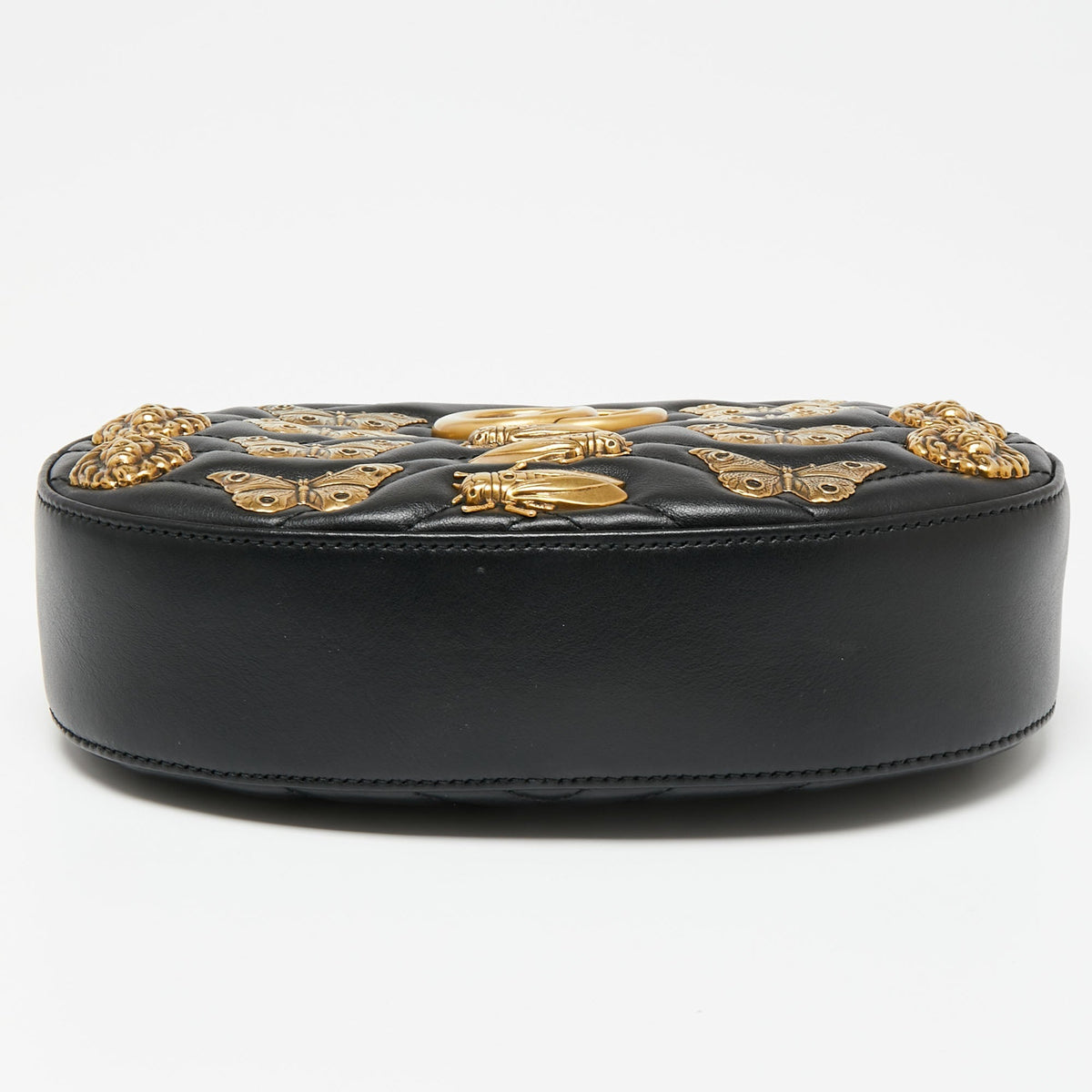 Gucci Black Leather Animal Stud GG Marmont Belt Bag