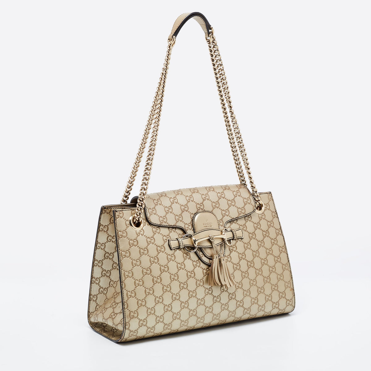 Gucci Metallic Beige Guccissima Leather Large Emily Chain Shoulder Bag