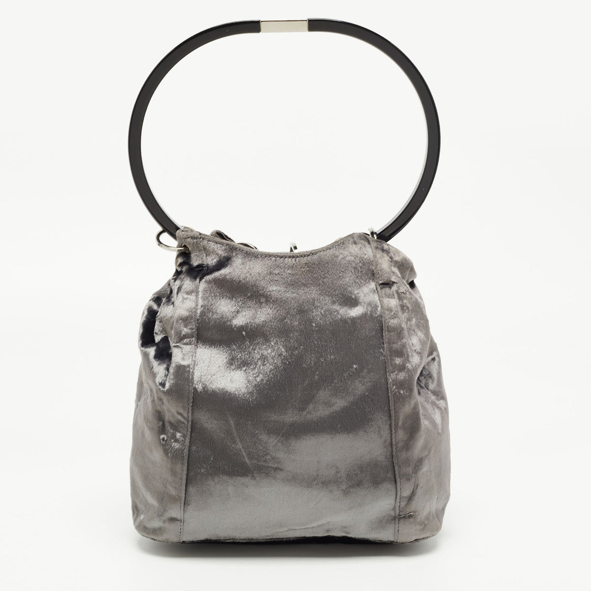 GUCCI Grey Velvet Ring Loop Handle Bucket Bag