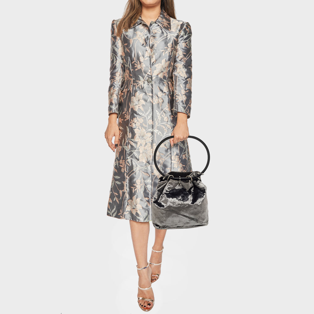 GUCCI Grey Velvet Ring Loop Handle Bucket Bag