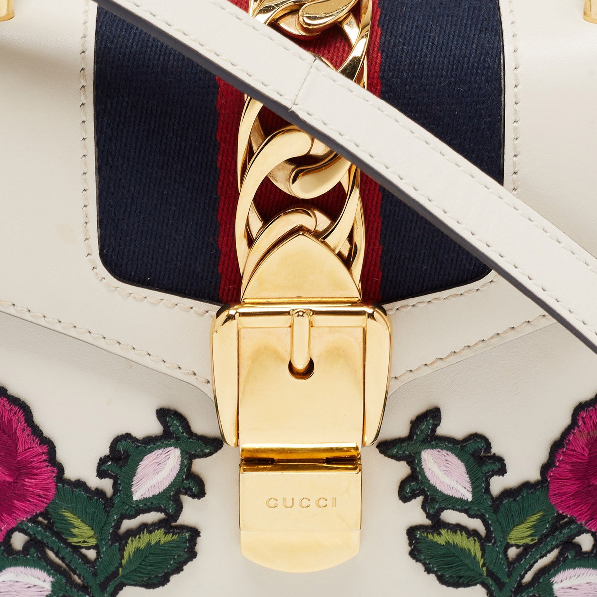 GUCCI White Leather Mini Sylvie Top Handle Bag