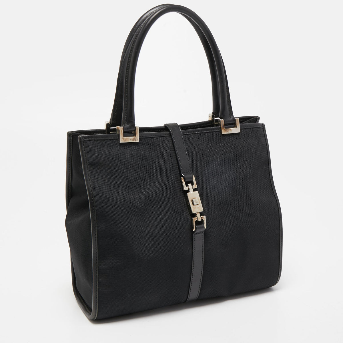 GUCCI Black Nylon and Leather Jackie O Tote