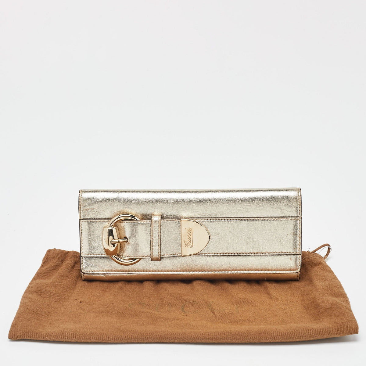 GUCCI Gold Leather Romy Clutch