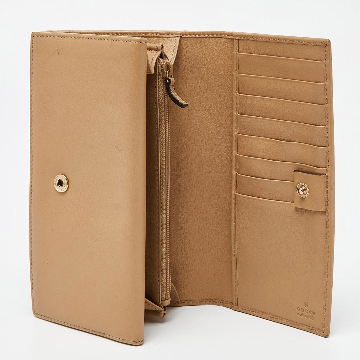 GUCCI Beige GG Canvas and Leather Flap Continental Wallet