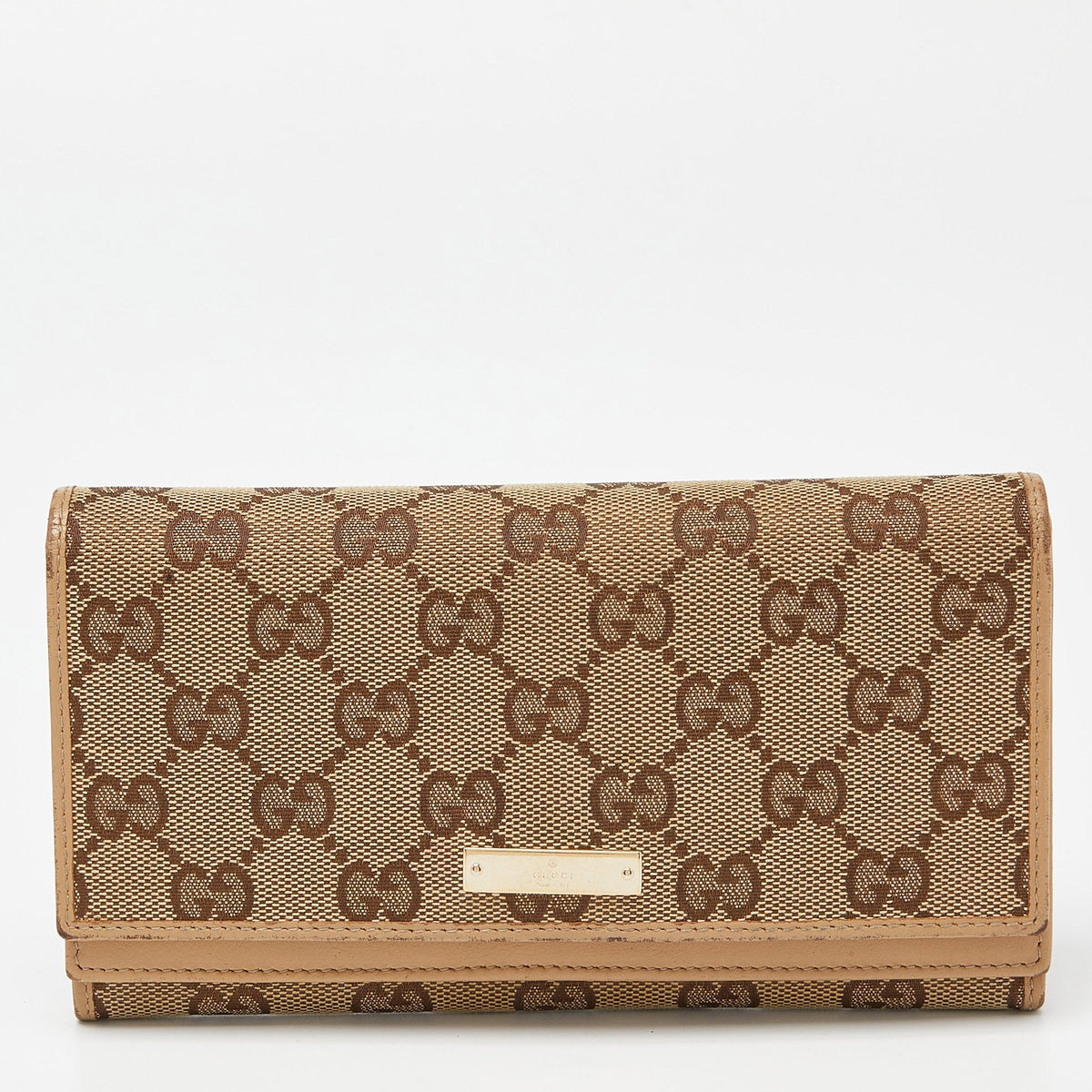GUCCI Beige GG Canvas and Leather Flap Continental Wallet